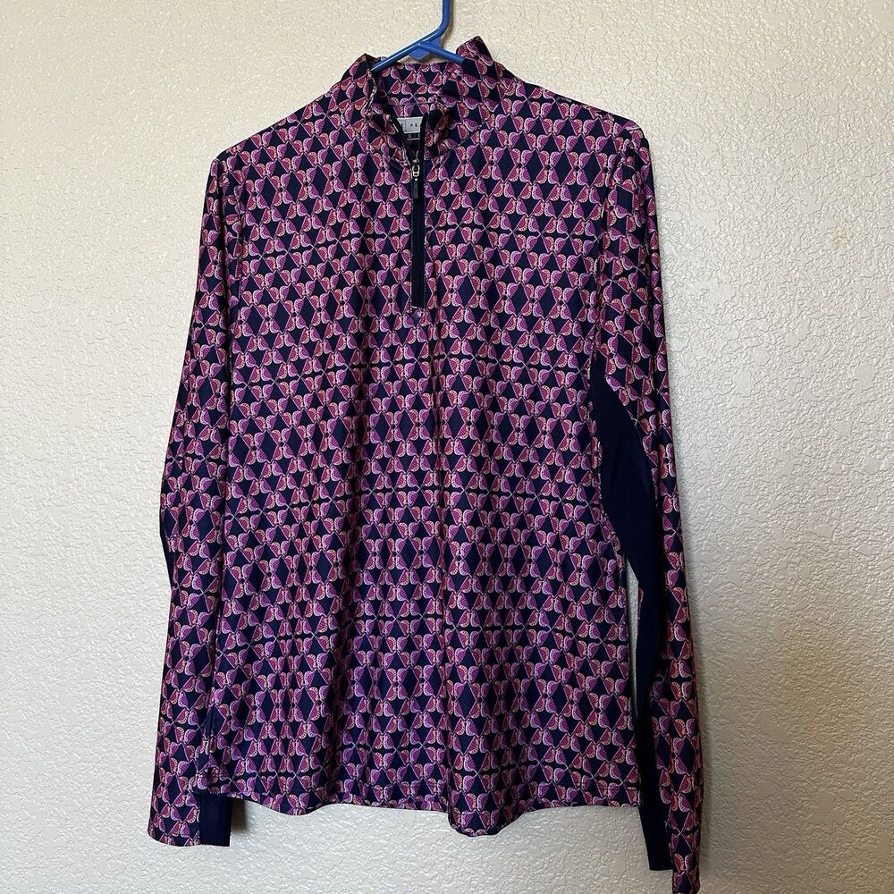 PGA Tour Longsleeve Quarter Zip Women’s Short Large Bird Print‎ Graphic Purple